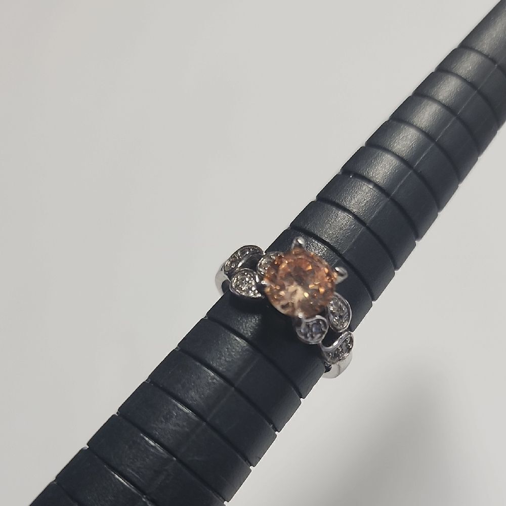 Silver tone Ring Sz 5 Orange